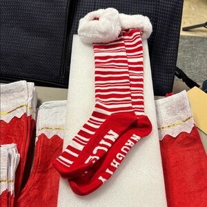 Red and White Striped women  or men Socks